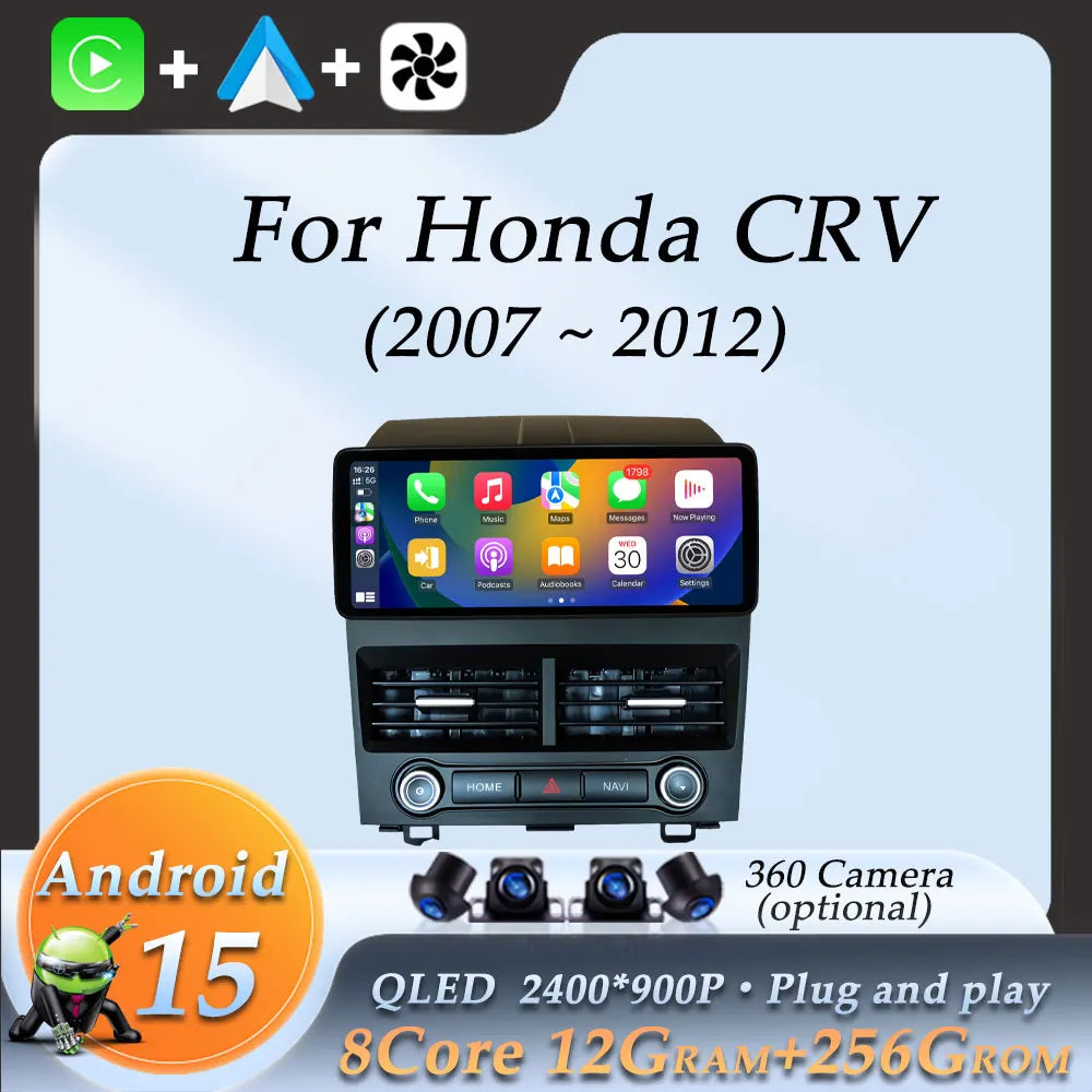 Android 15 Car Radio Multimedia Audio Video Player for Honda CRV 2007 - 2012 GPS Navigation Wireless CarPlay DSP Stereo BT WiFi