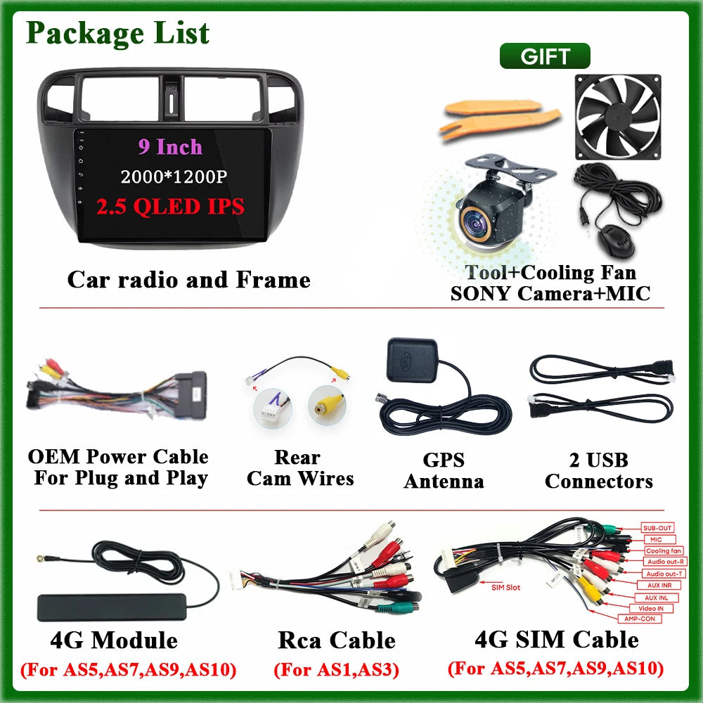 Android 15 Car Radio For Honda Civic EJ EK EM 1995-2001 LHD RHD GPS Navigation Android Auto Carplay Wifi Stereo Unit 4G No 2din
