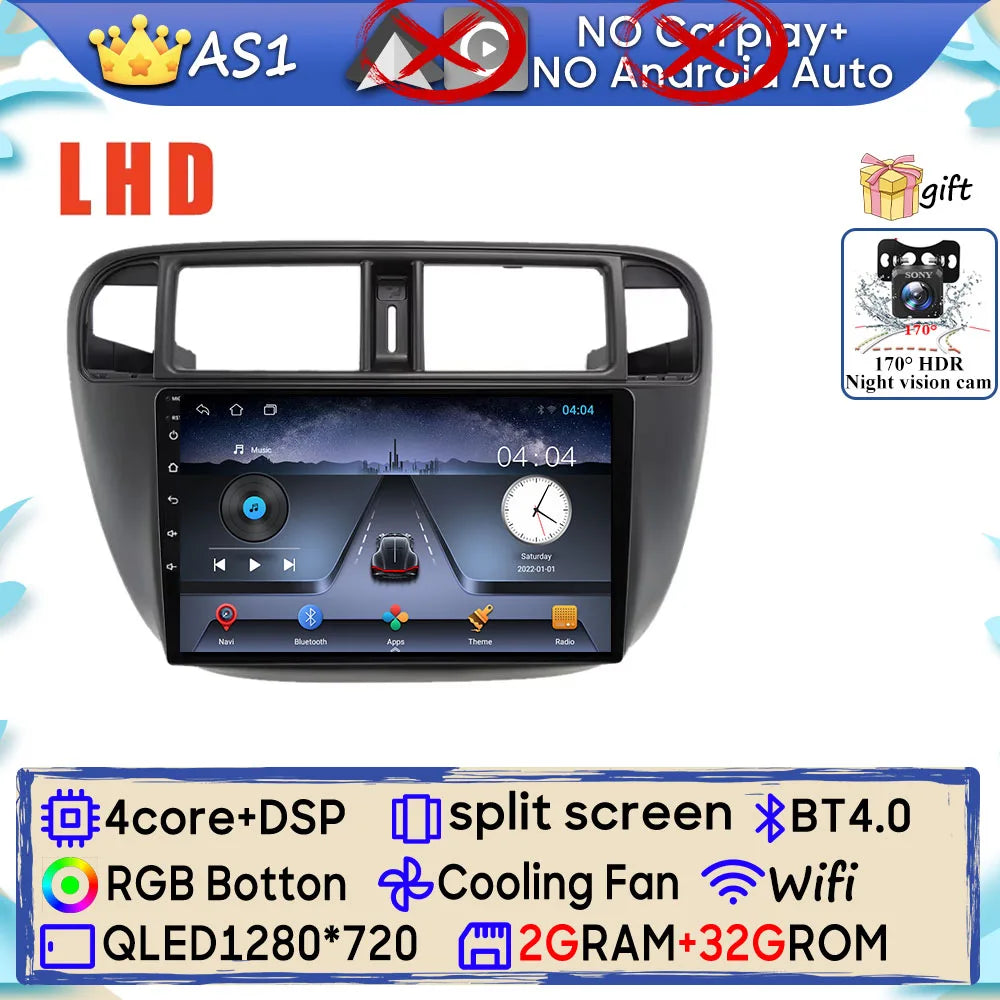 Android 15 Car Radio For Honda Civic EJ EK EM 1995-2001 LHD RHD GPS Navigation Android Auto Carplay Wifi Stereo Unit 4G No 2din