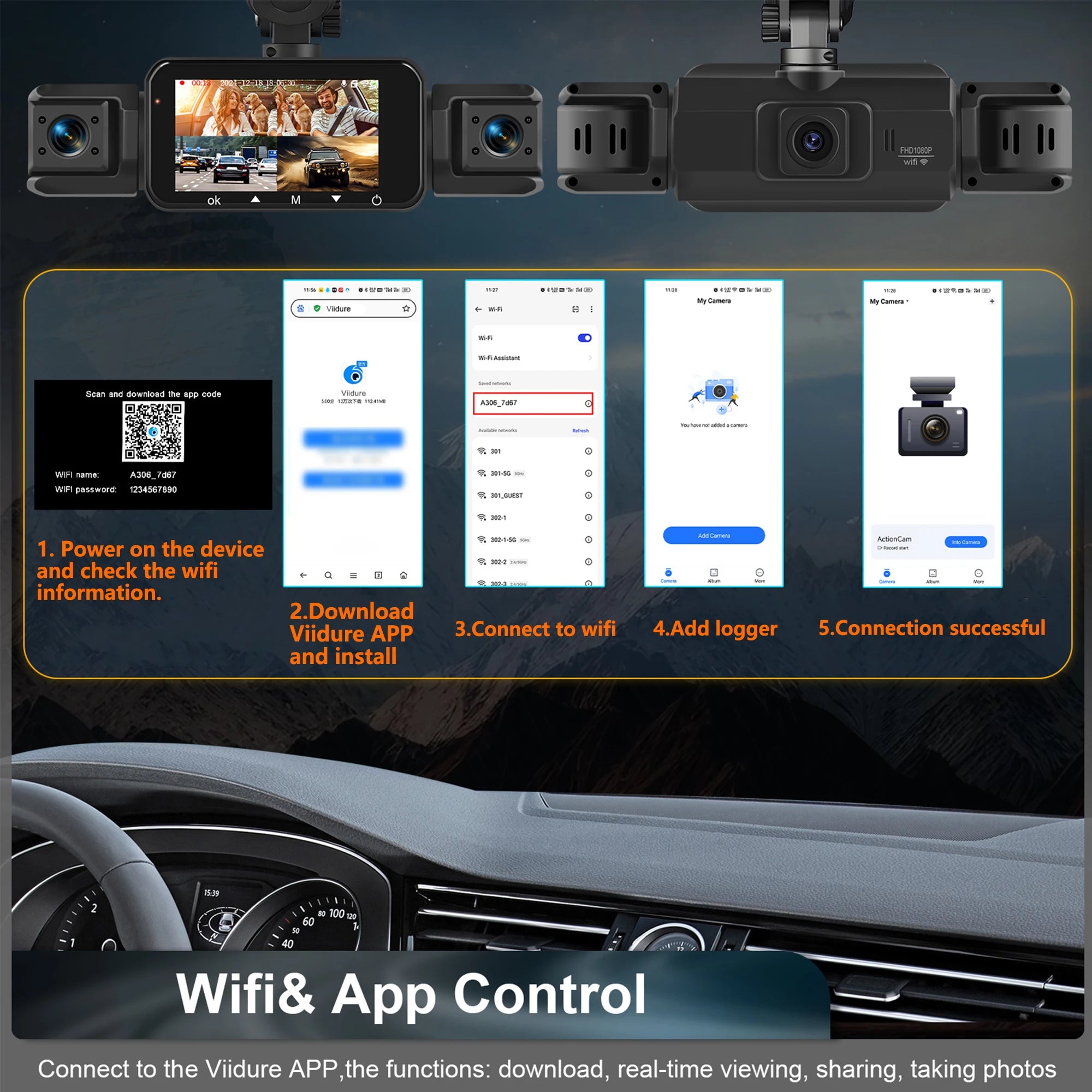 Dashcam for cars 4 Channel Black Box WiFi Driving Camera FHD 1080Hardwire kit car accessories