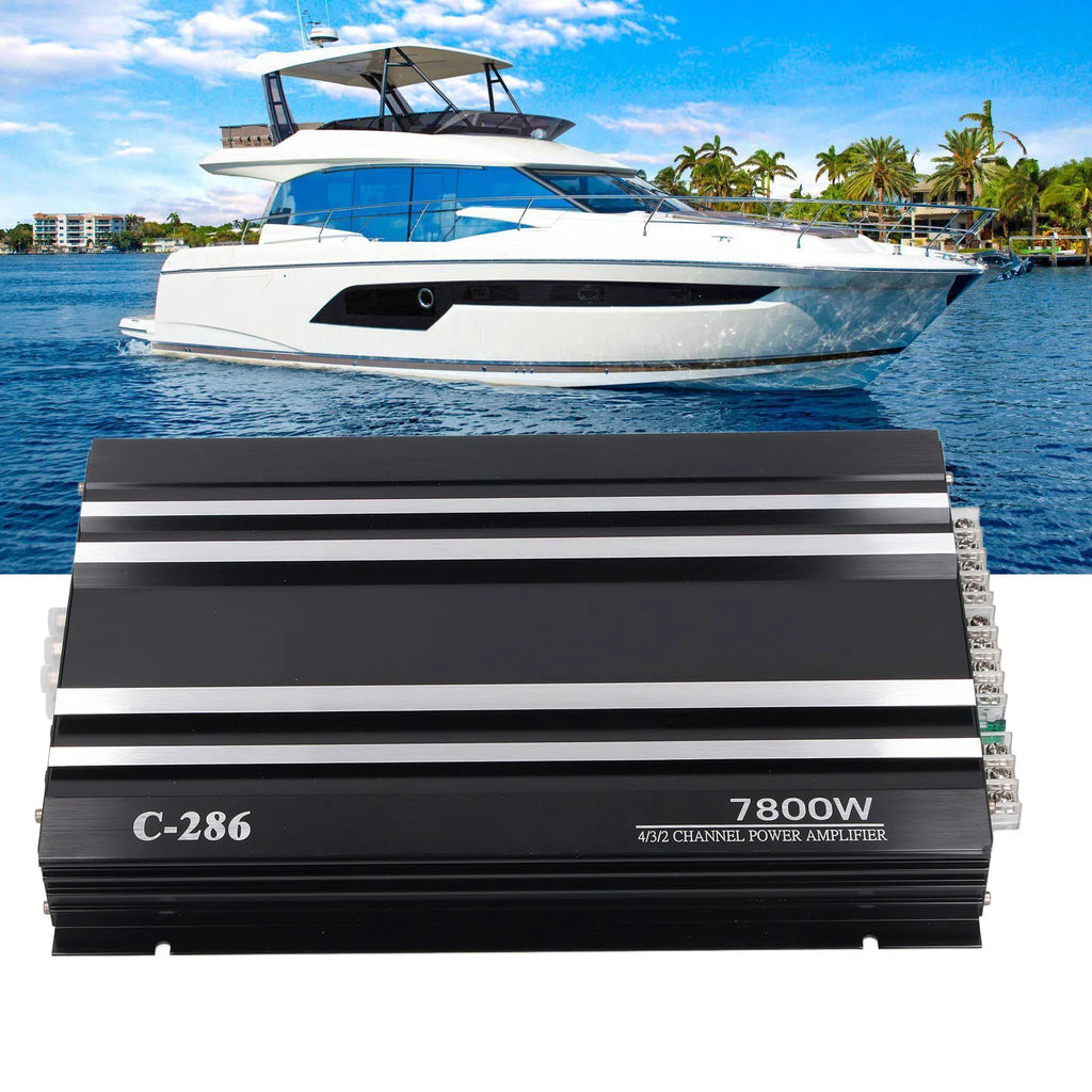 Car Amplifier 7800W 4 Channels Class AB Aluminum Alloy Pure Bass Power Amp for DC 12V Truck Boat UTV Motorcycle