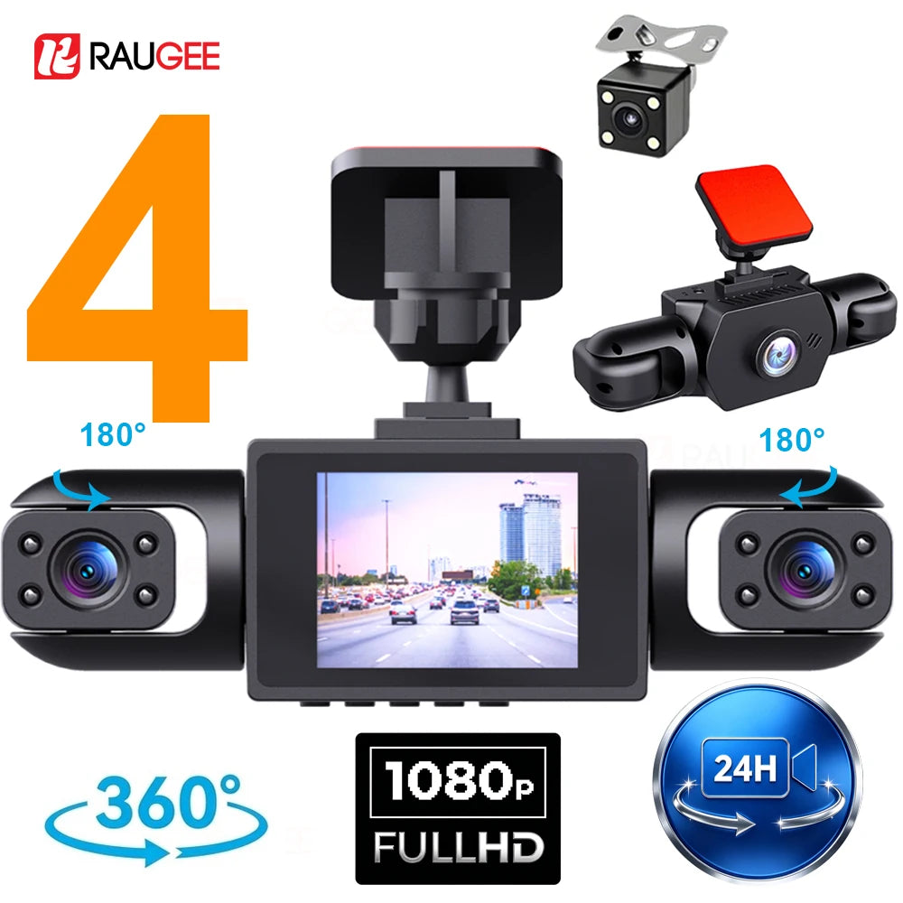 Dash Cam for Cars HD 24H Recording Car Camera Night Vision Video Recorder wide angle 4 Channel Car DVR Came for Front and Rear