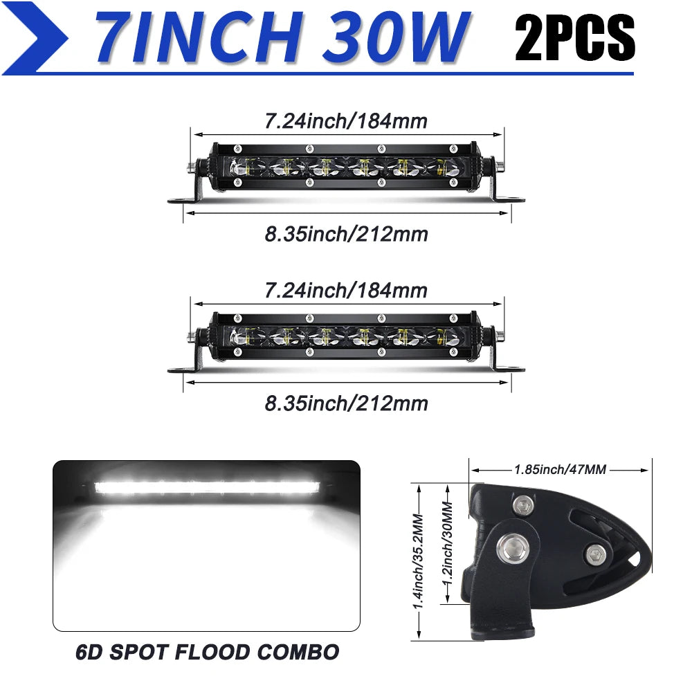 HL 6D 7" 12V 24V Spotlight LED Light Bar off-road use Slim Barra LED Work Light Bar for Truck Atv Car Driving Fog Light Accessor