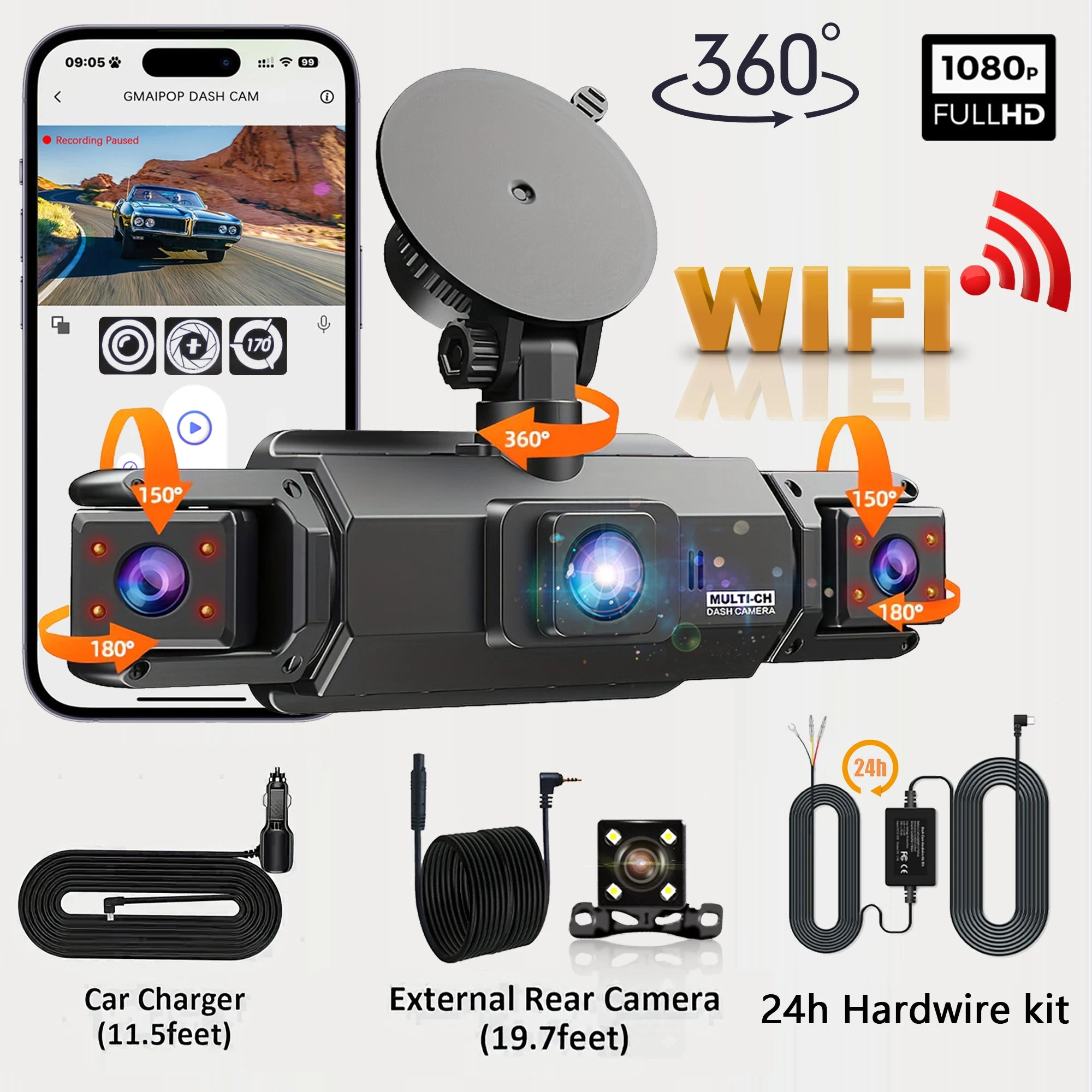 Dashcam for cars 4 Channel Black Box WiFi Driving Camera FHD 1080Hardwire kit car accessories