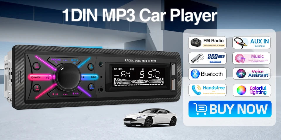 Car Radio 1din Srereo MP3 Player Bluetooth FM Receiver With Remote Control AUX/USB Support Type C Phone Charging Voice Assistant
