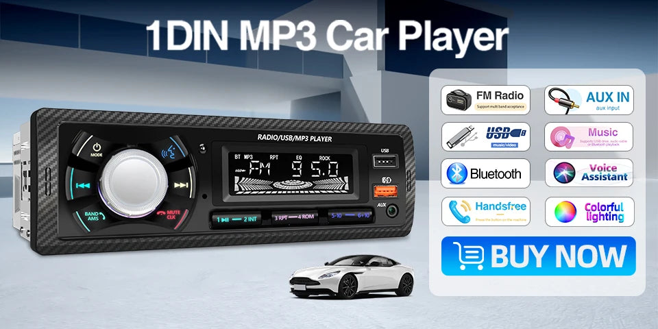 Car Radio 1din Srereo MP3 Player Bluetooth FM Receiver With Remote Control AUX/USB Support Type C Phone Charging Voice Assistant