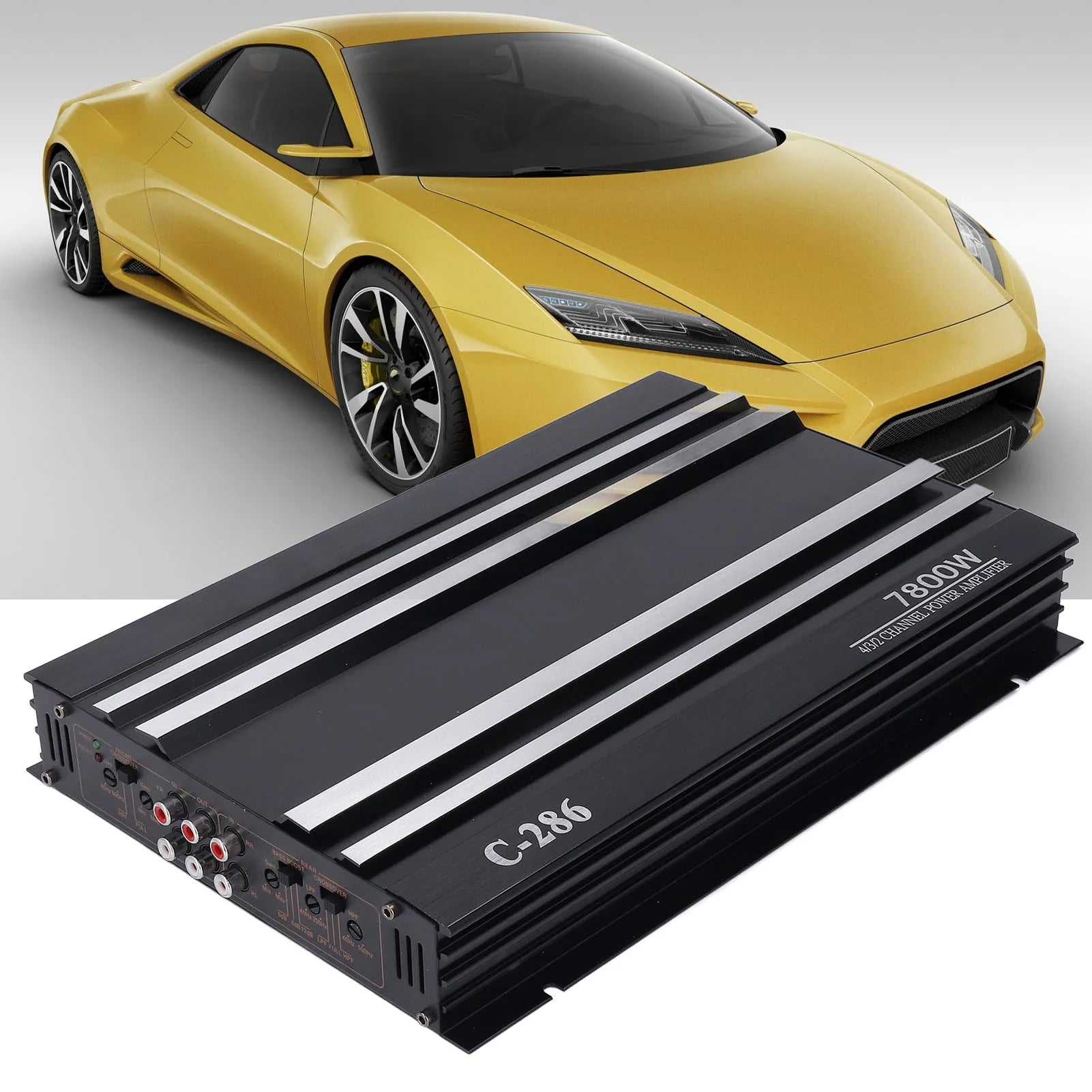 Car Amplifier 7800W 4 Channels Class AB Aluminum Alloy Pure Bass Power Amp for DC 12V Truck Boat UTV Motorcycle