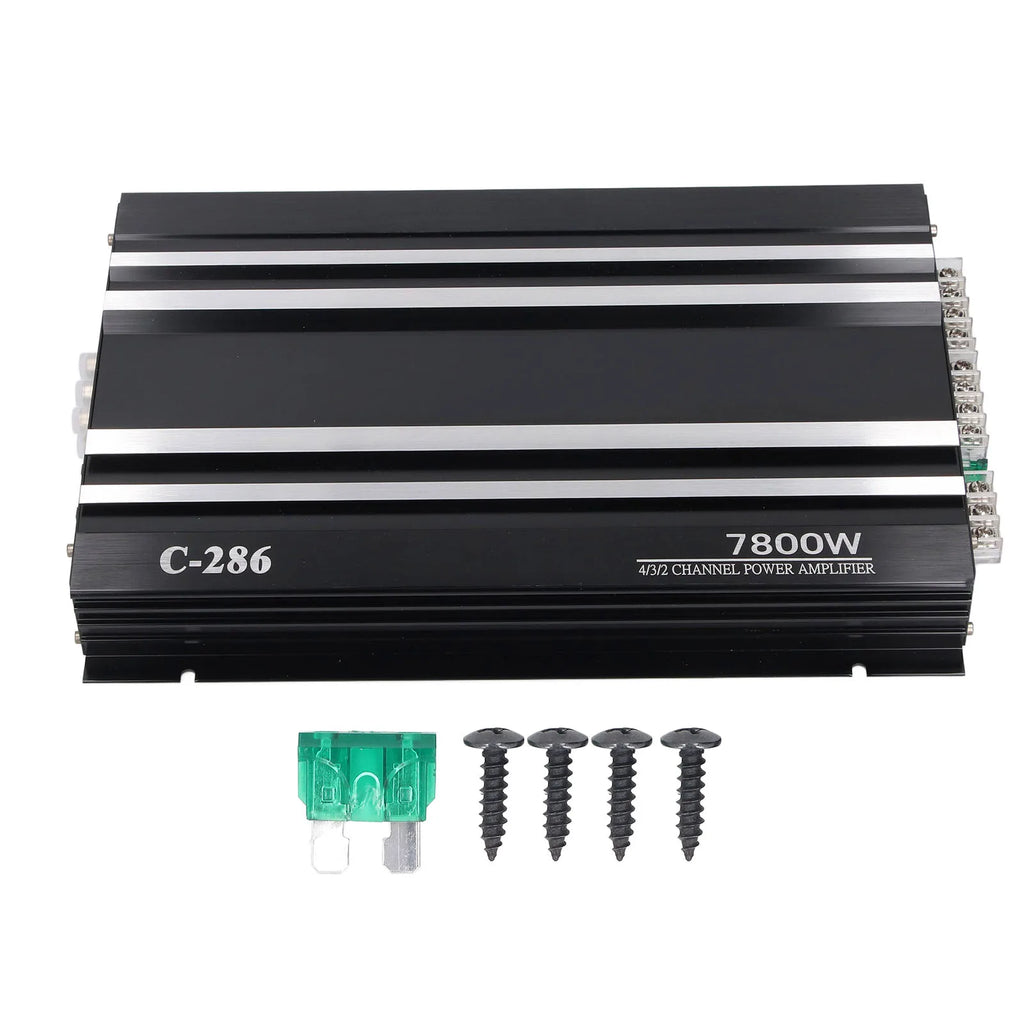 Car Amplifier 7800W 4 Channels Class AB Aluminum Alloy Pure Bass Power Amp for DC 12V Truck Boat UTV Motorcycle