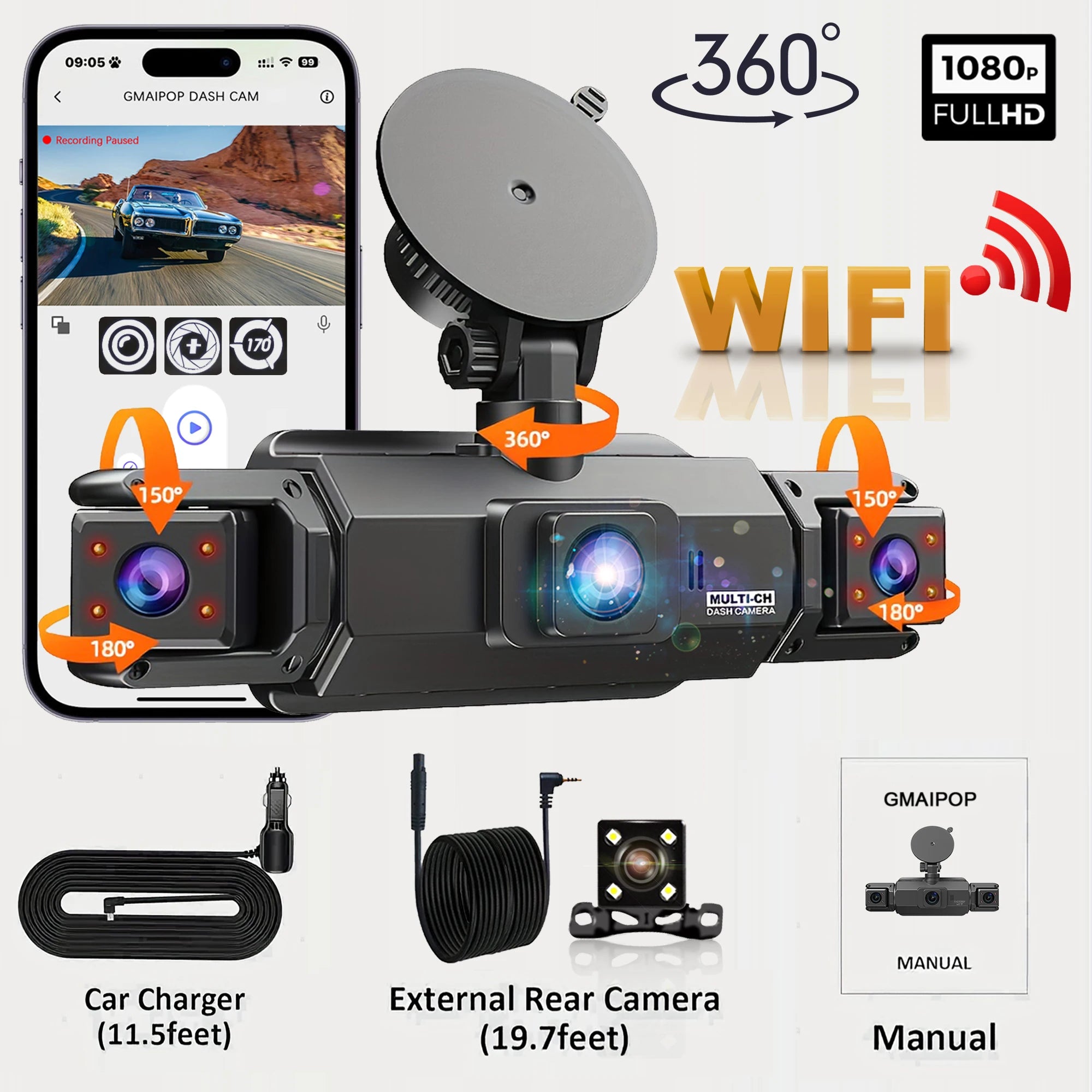 Dashcam for cars 4 Channel Black Box WiFi Driving Camera FHD 1080Hardwire kit car accessories
