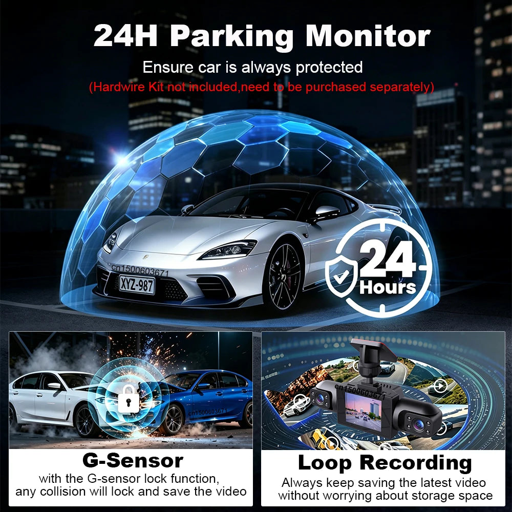 Dash Cam for Cars HD 24H Recording Car Camera Night Vision Video Recorder wide angle 4 Channel Car DVR Came for Front and Rear