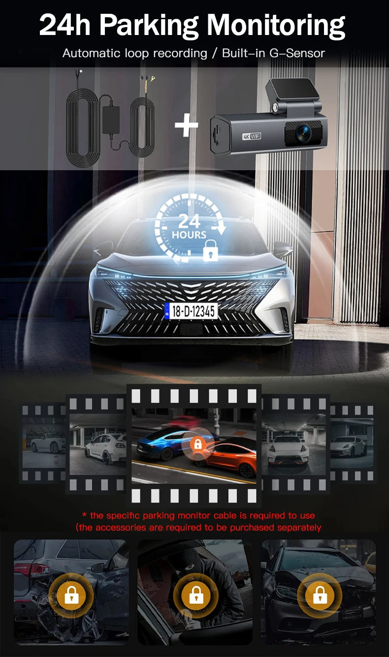 Dash Cam 4k  for Car Camera High-Recorder 24H Parking