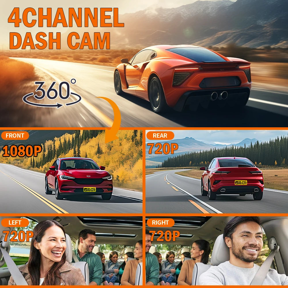 Dashcam for cars 4 Channel Black Box WiFi Driving Camera FHD 1080Hardwire kit car accessories