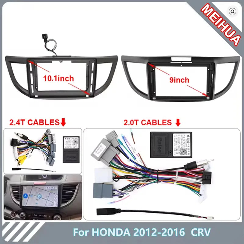 For Honda 2012-2016 CRV 9 10.1 INCH 2 Din Car DVD Radio Android stereo Harness screens navigation dashboard cable frame canbus