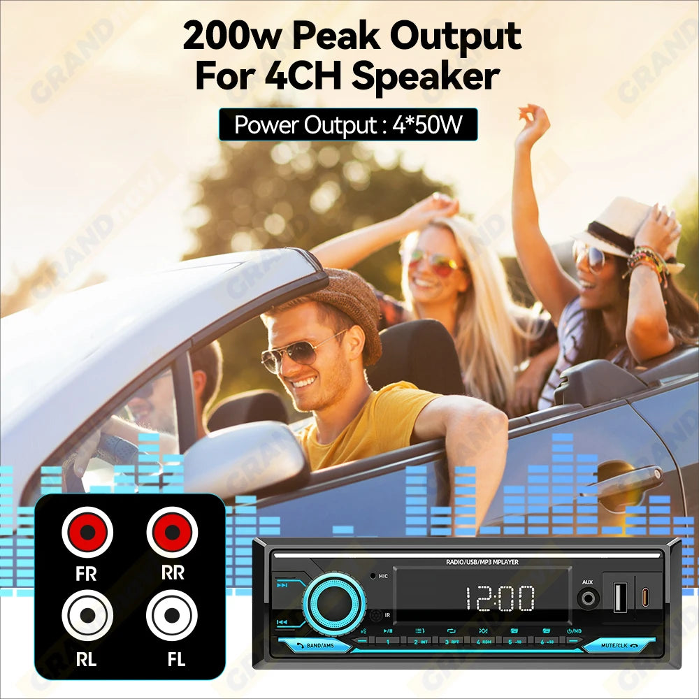 Car Radio 1din Srereo MP3 Player Bluetooth FM Receiver With Remote Control AUX/USB Support Type C Phone Charging Voice Assistant