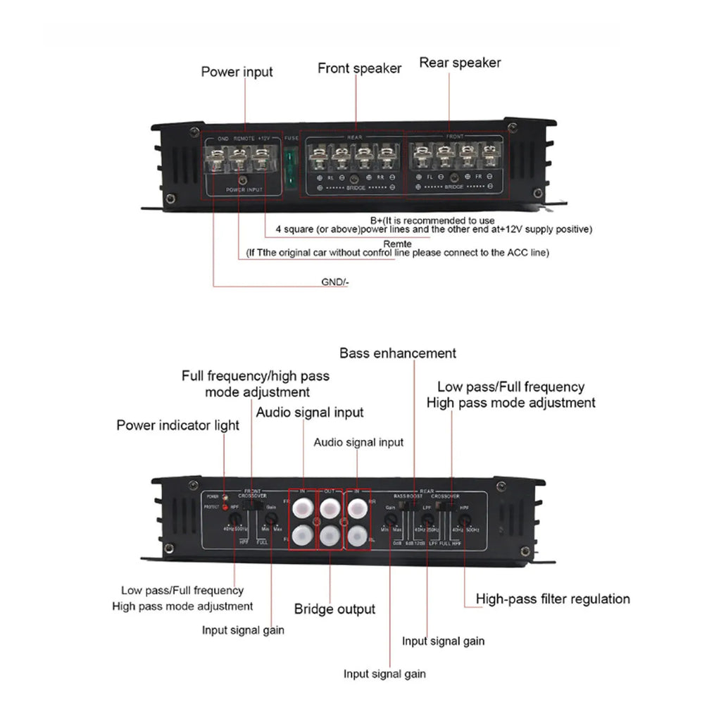 Car Amplifier 7800W 4 Channels Class AB Aluminum Alloy Pure Bass Power Amp for DC 12V Truck Boat UTV Motorcycle