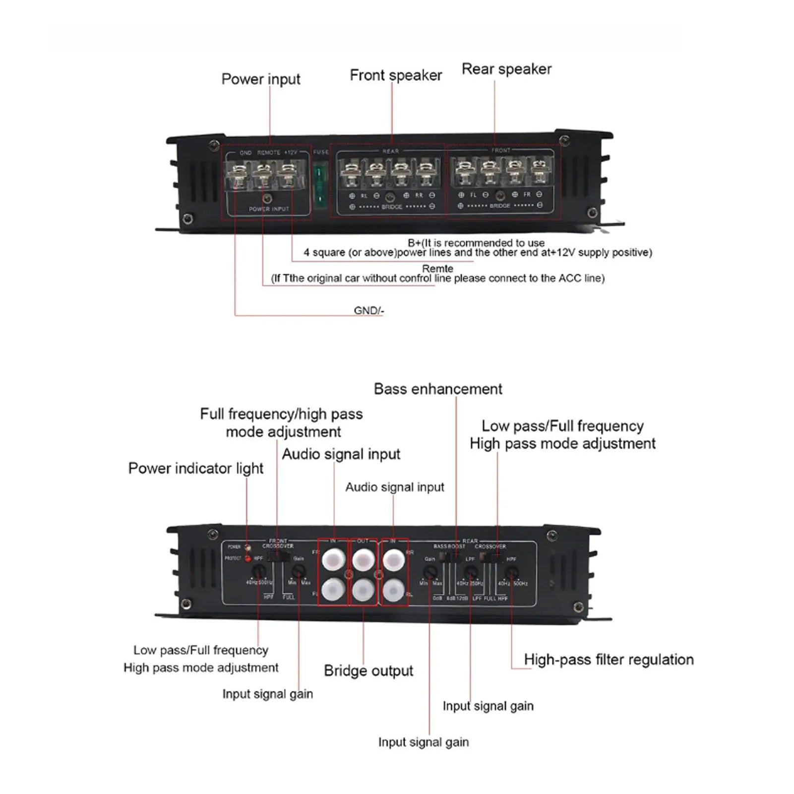 Car Amplifier 7800W 4 Channels Class AB Aluminum Alloy Pure Bass Power Amp for DC 12V Truck Boat UTV Motorcycle