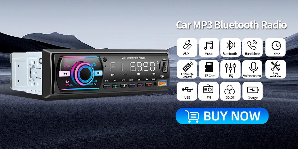 Car Radio 1din Srereo MP3 Player Bluetooth FM Receiver With Remote Control AUX/USB Support Type C Phone Charging Voice Assistant