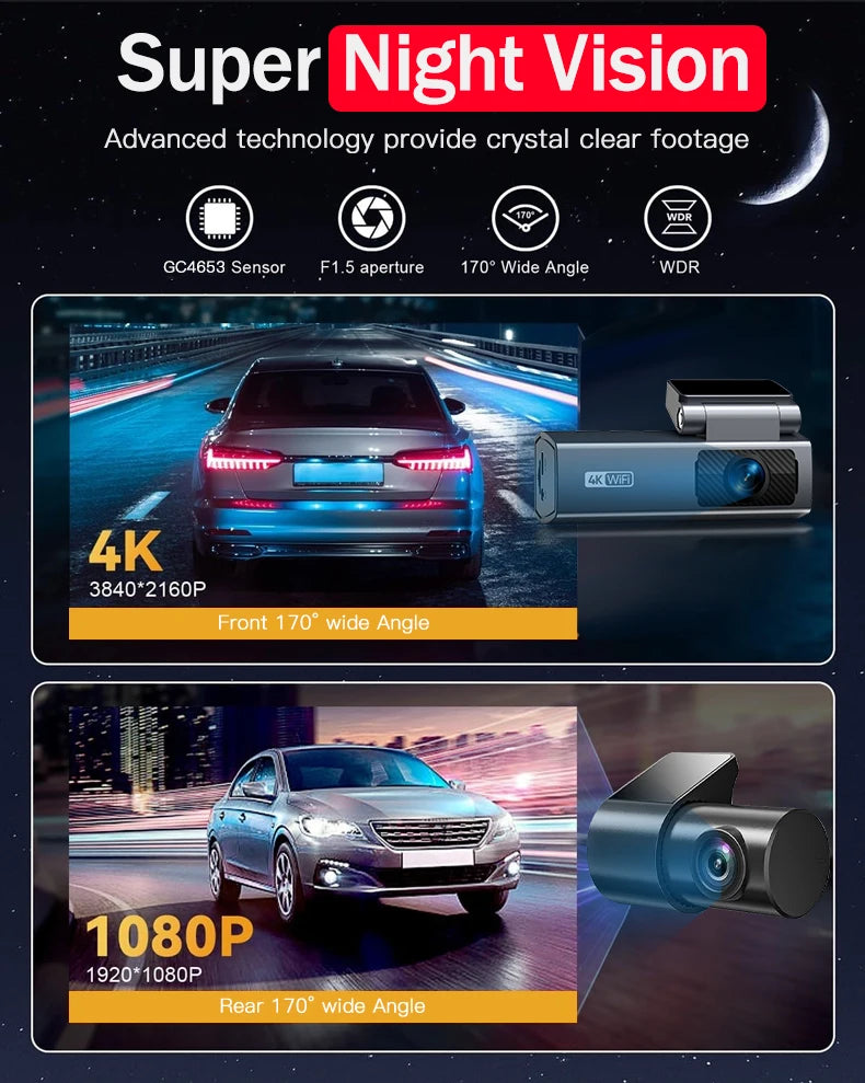 Dash Cam 4k  for Car Camera High-Recorder 24H Parking